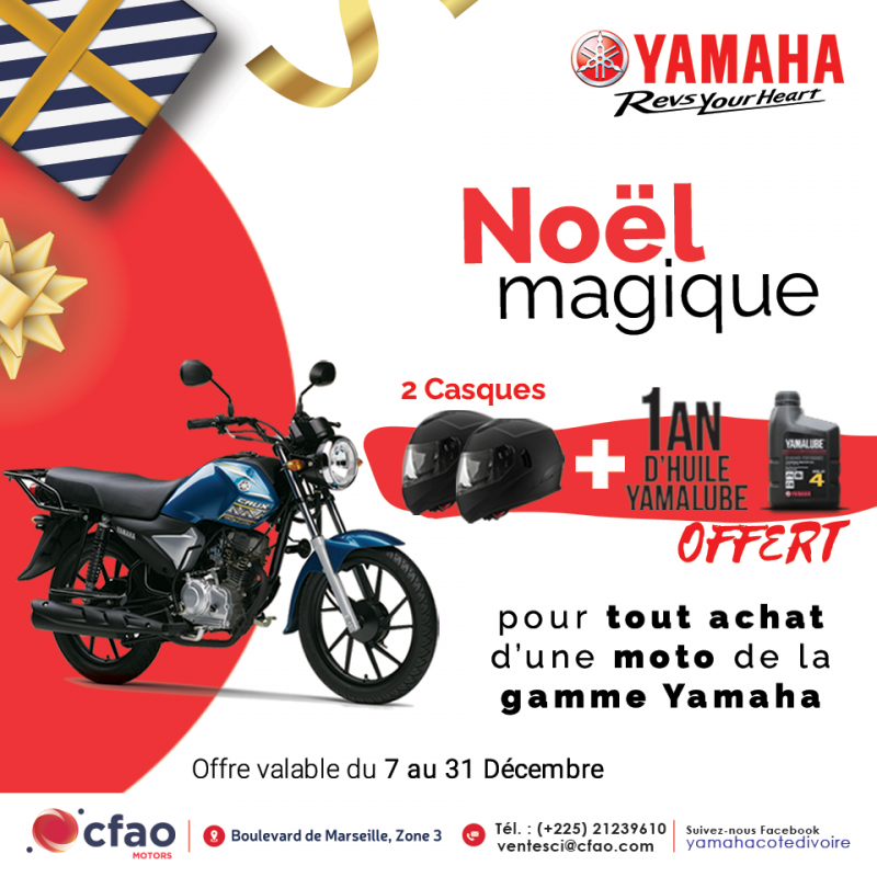 Promo Noël Yamaha : 2 casques offerts + 1 an d'huile Yamalube pour tout achat de moto